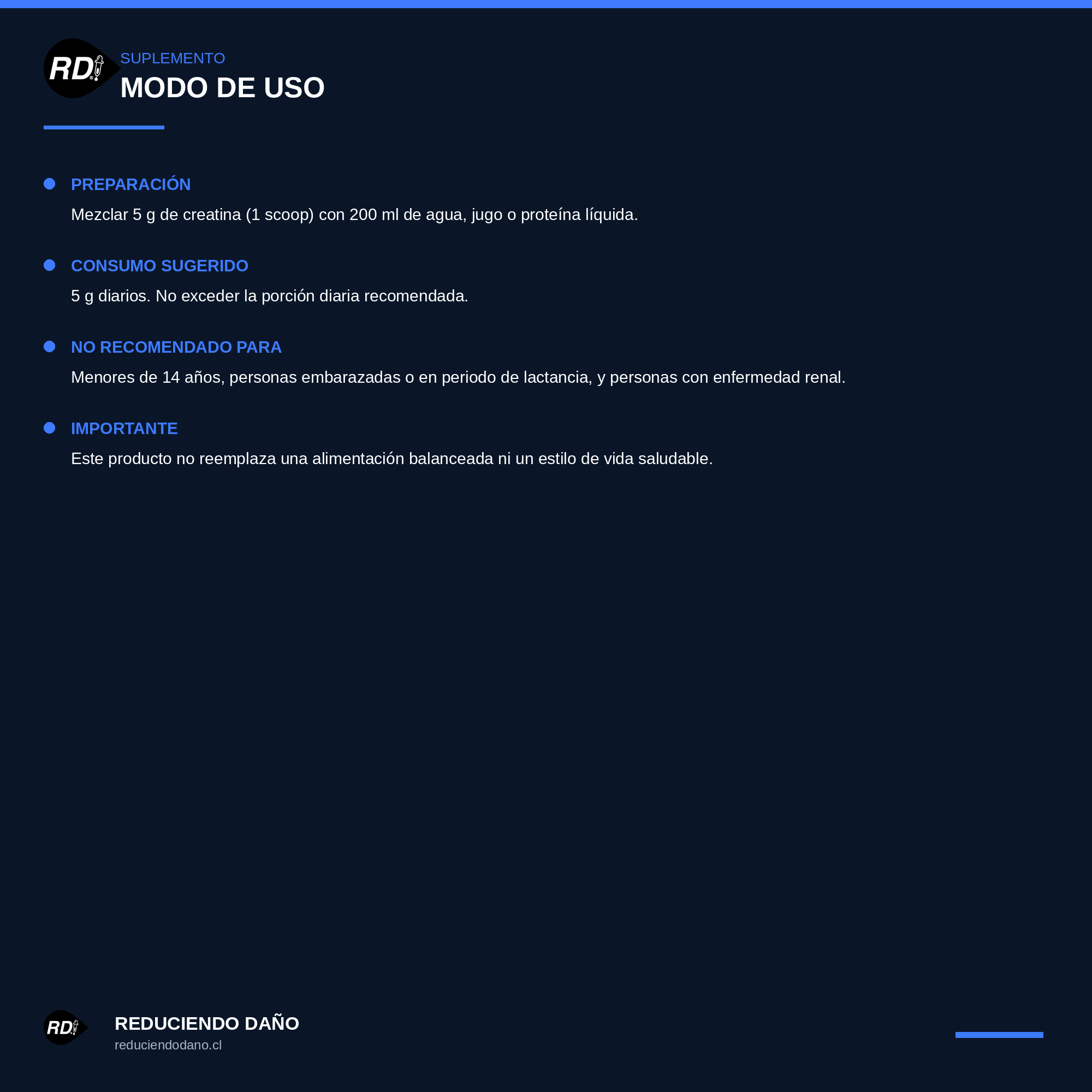 Creatina RD — modo de uso Creatina RD — modo de uso, preparación y advertencias