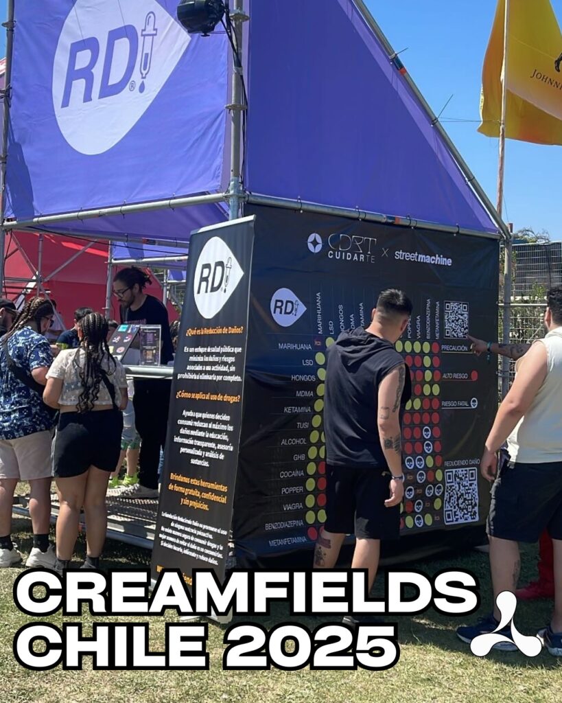 El equipo de Reduciendo Daño durante la jornada del segundo día, Creamfields Chile, 12 de octubre de 2025