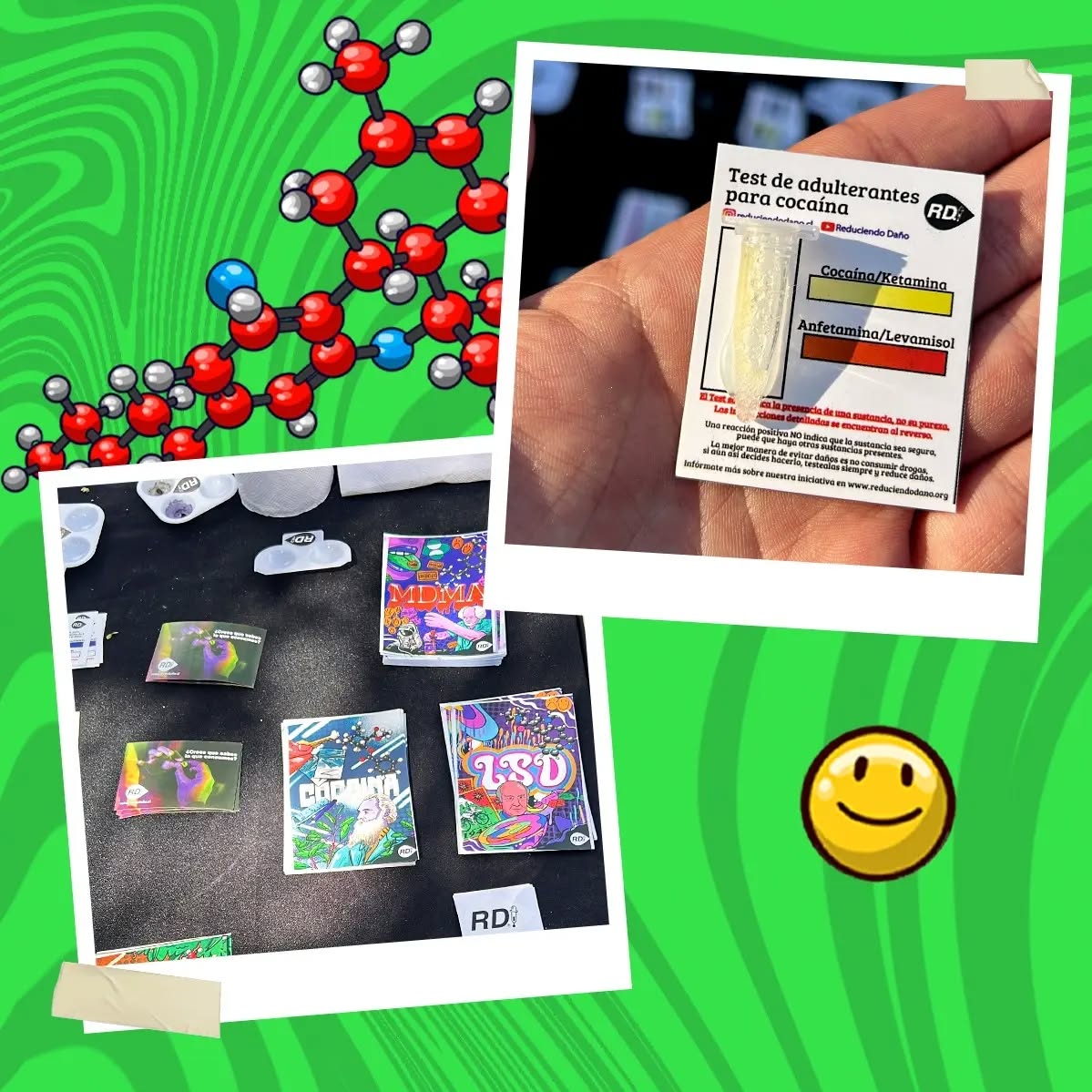 Test de adulterantes de Reduciendo Daño con una reacción de color visible, Expoweed 2022.