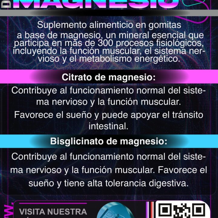 Flyer informativo de magnesio RD en gomitas: citrato y bisglicinato de magnesio