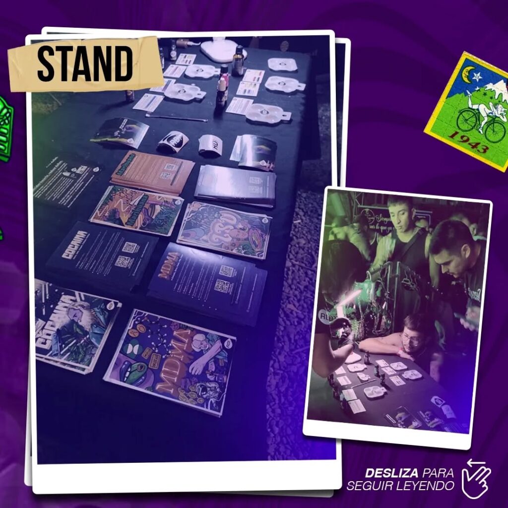Equipo de Reduciendo Daño realizando testeo colorimétrico en un evento nocturno.
