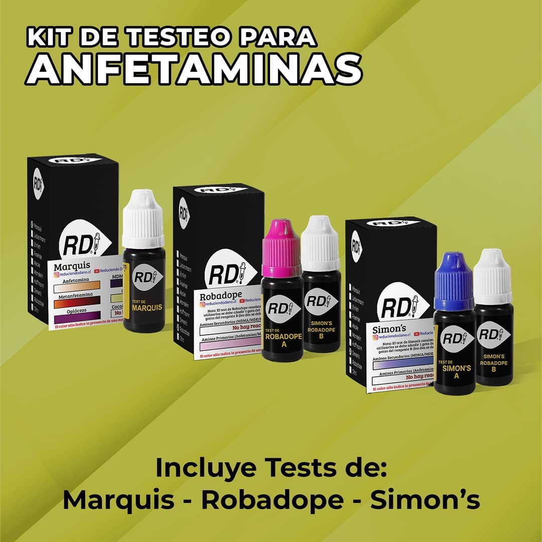 Kit de testeo de Reduciendo Daño para anfetaminas: incluye Marquis, Robadope y Simon's