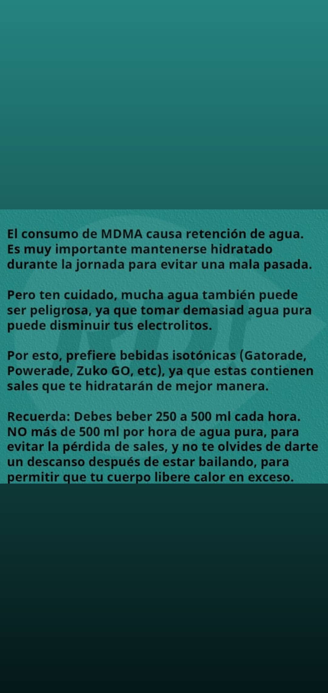 Hidratación durante el consumo de MDMA