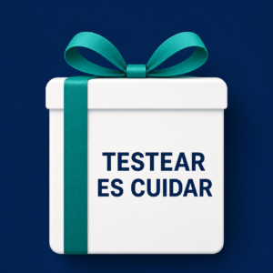 Caja de regalo con el mensaje Testear es cuidar