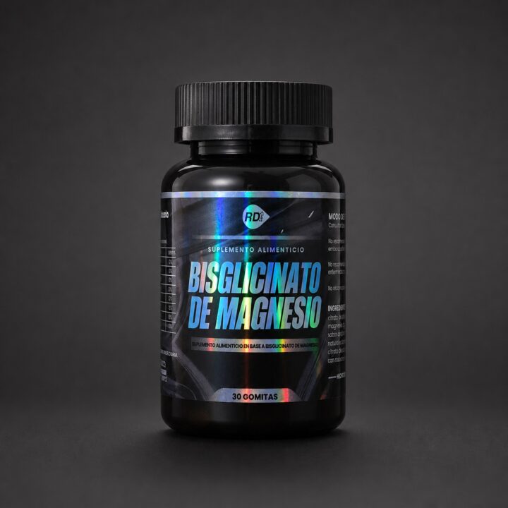 Frasco de Bisglicinato de Magnesio con 30 gomitas de Suplementos RD