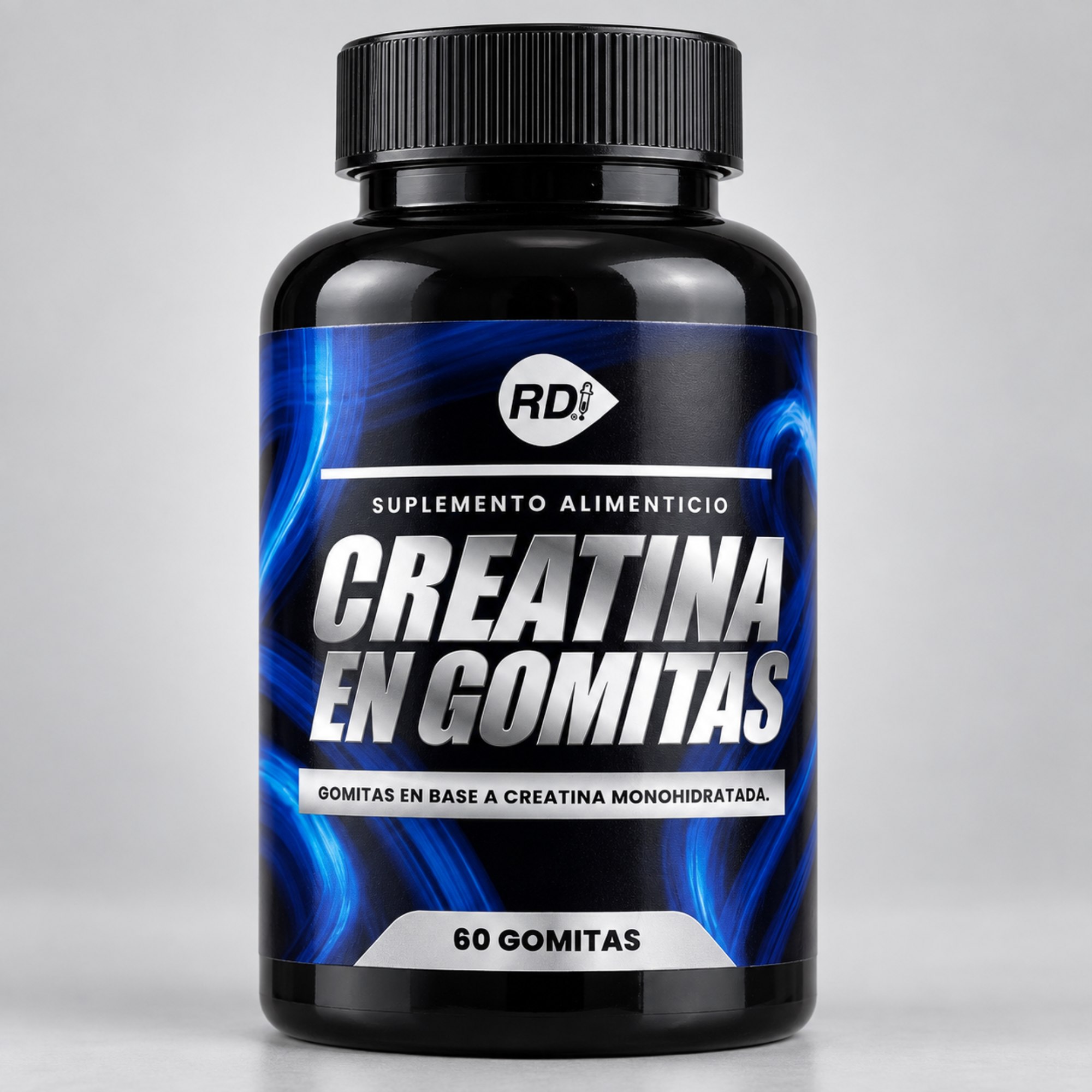 Creatina en Gomitas - portada realista Frasco de Creatina con 60 gomitas de Suplementos RD
