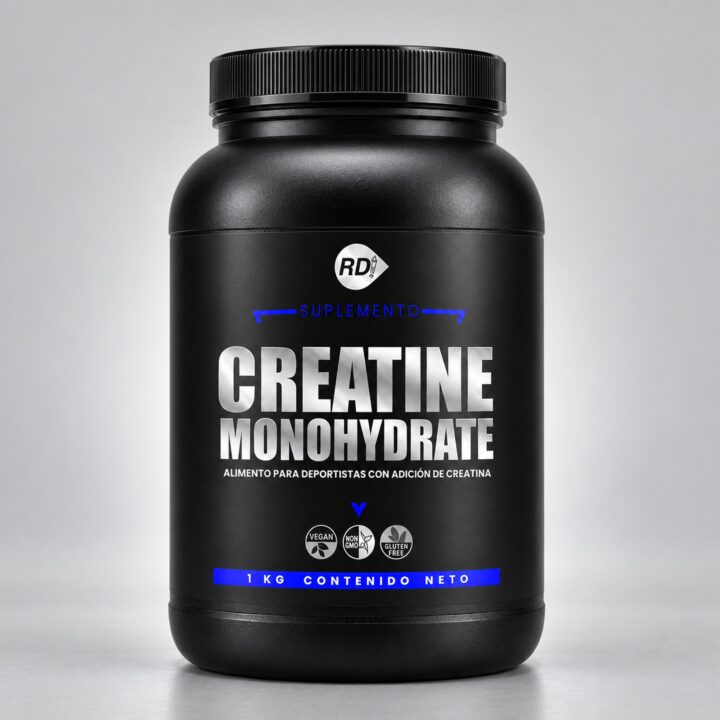 Creatina Monohidratada 1 kg — pote frontal realista, Reduciendo Daño