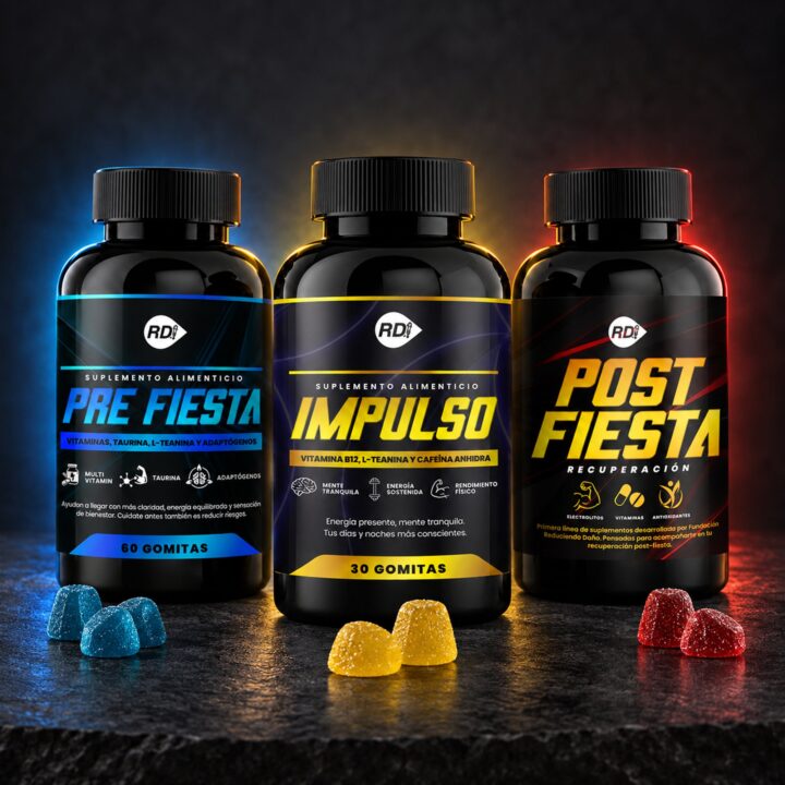 Pack La Noche y el Día Siguiente con Pre Fiesta, Impulso, Post Fiesta y gomitas