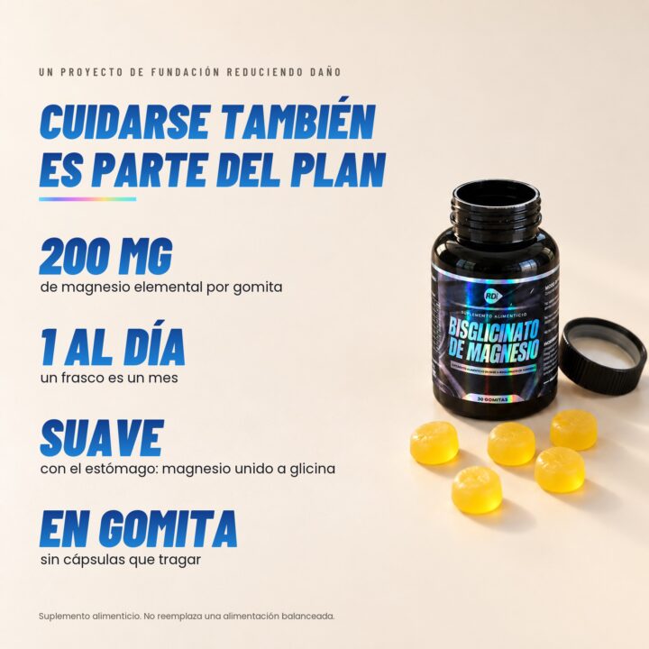 Cuidarse también es parte del plan: 200 mg de magnesio elemental por gomita, 1 al día, suave con el estómago, en gomita