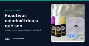 Portada: qué son los reactivos colorimétricos, con tres frascos y la placa de testeo